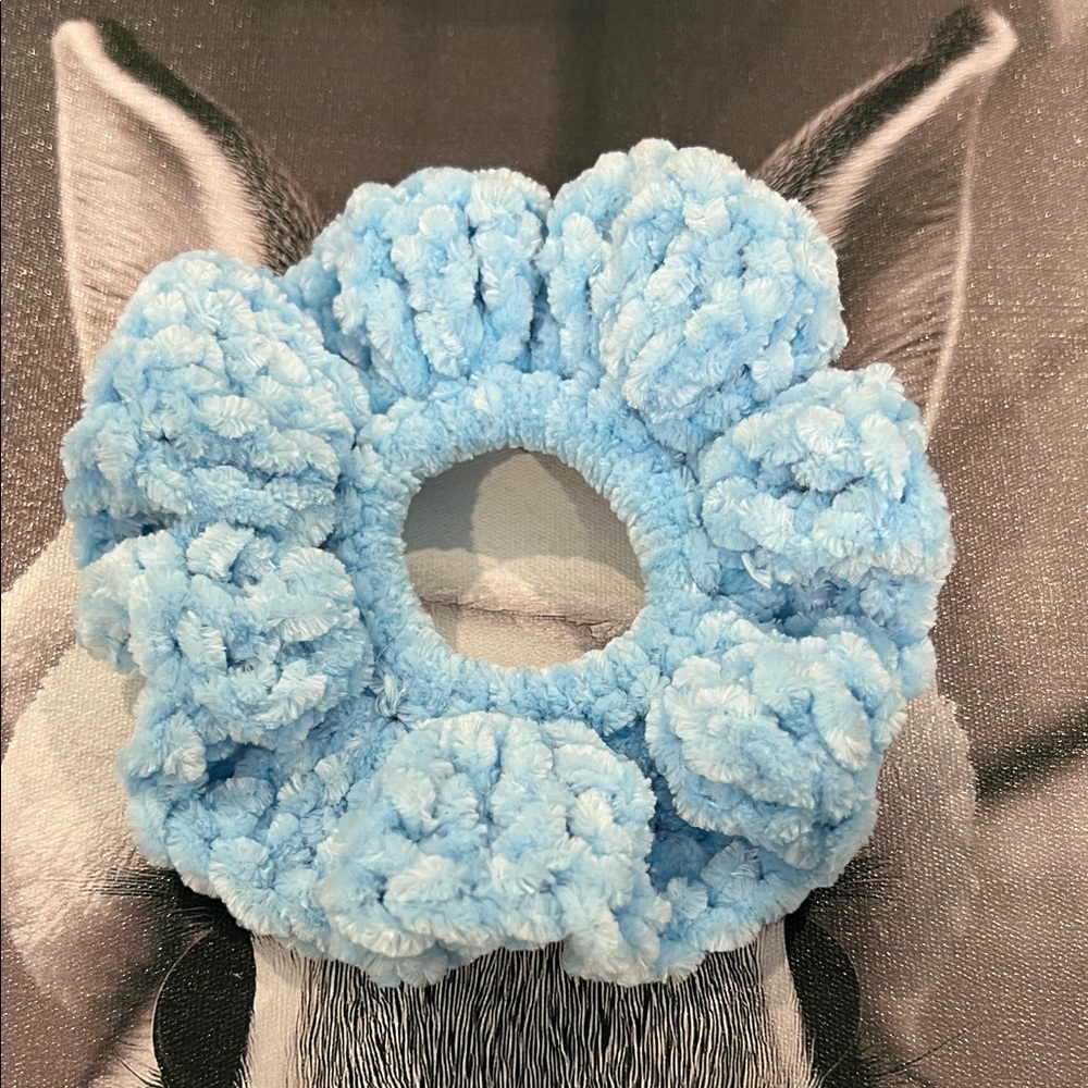 Blue Plush Scrunchies - Set of 2 - Picture 2 of 3